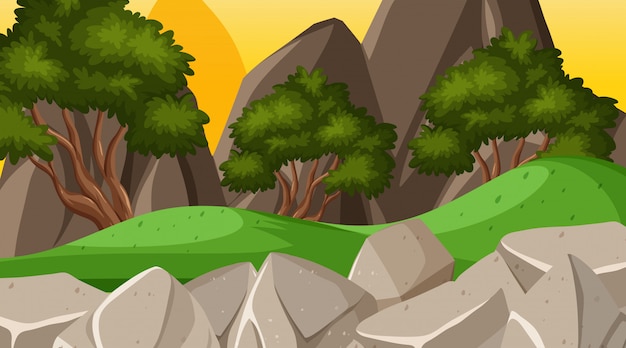 Vector background  of landscape with hills and trees