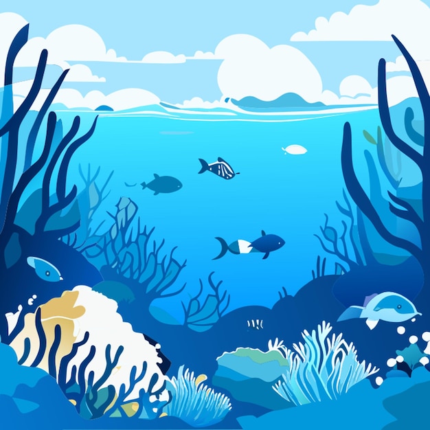 background under oceans seaweed fish ecosystem vector illustration