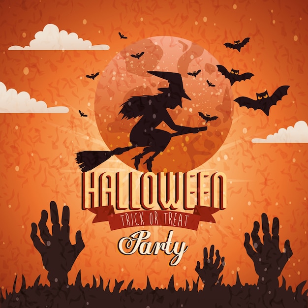 Background of party halloween with witch flying