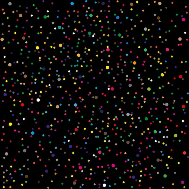 Background and pattern of colored dots and polka dots on a black background