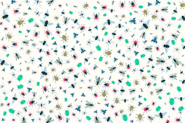 Background pattern from colorful insects. Vector illustration.