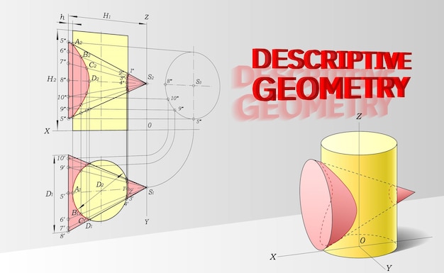 Background for a presentation on descriptive geometry Drawings of parts in geometry