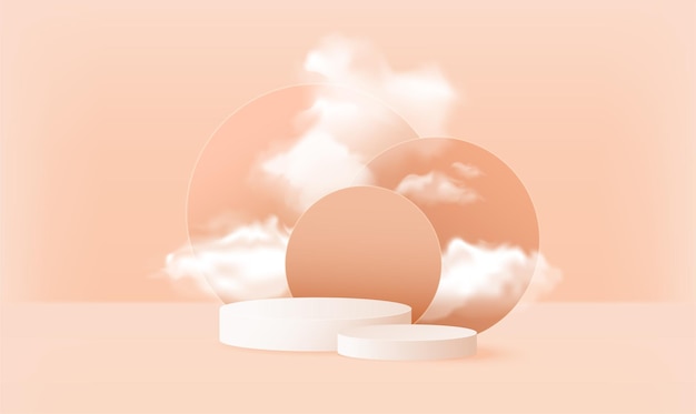 Background product display rendered geometric shape with podium and minimal cloudy sceneVector illustration