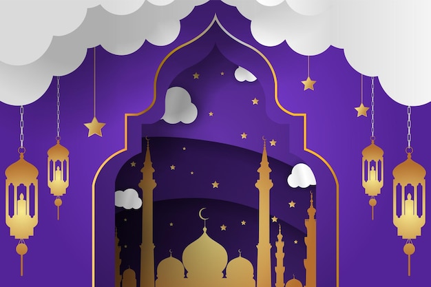 Background Ramadan Kareem Islamic with element and purple color