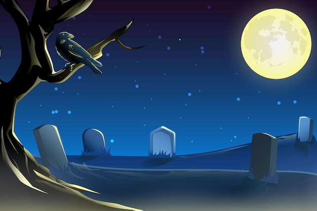 Background raven graveyard full moon halloween design