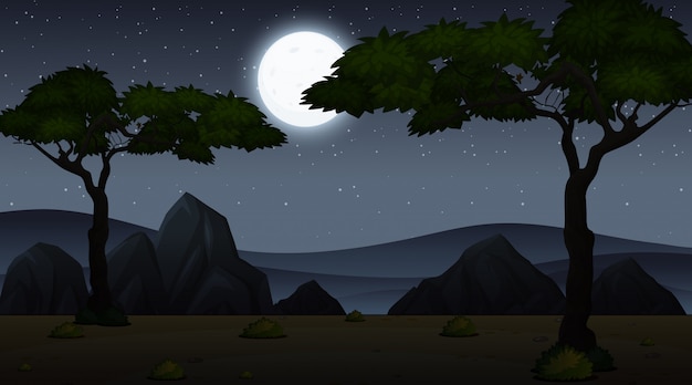 Vector background scene with dark sky at the park