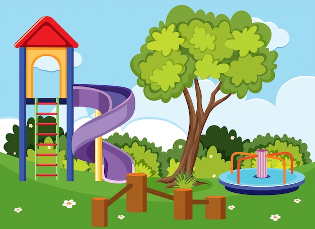 Background scene with slide and roundabout in park