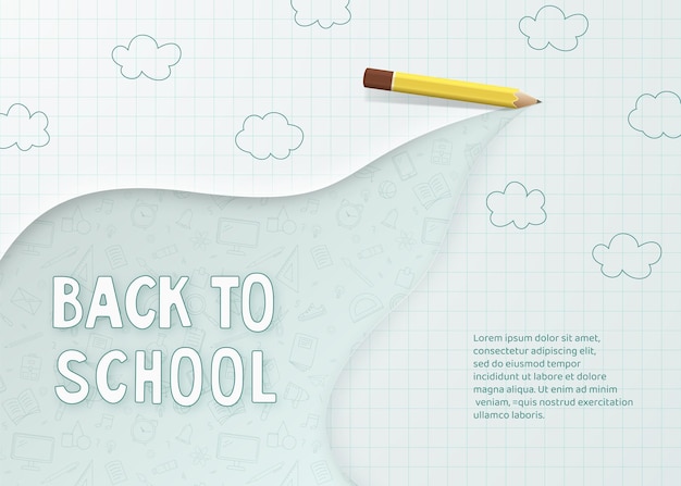 Background of a school notebook with a pencil on the background of school supplies Back to school