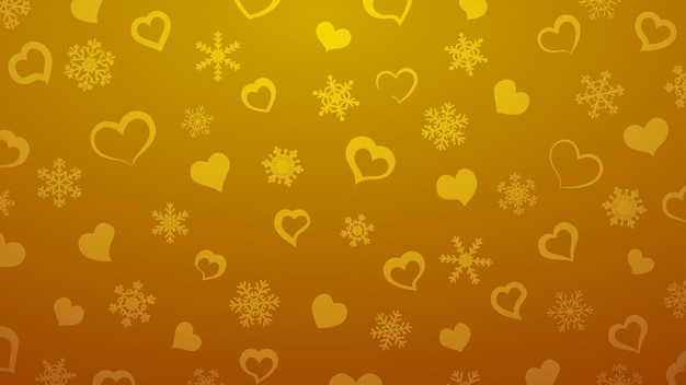 Background of snowflakes and small hearts in yellow colors