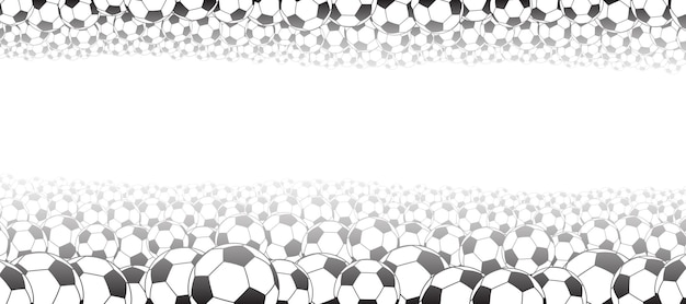 Background of soccer balls, located at top and bottom, black on white