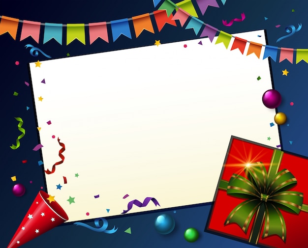 Background template with party flags and present box