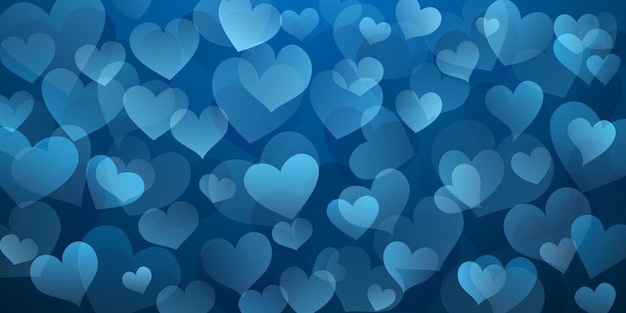 Background of translucent hearts in blue colors Valentine's day illustration