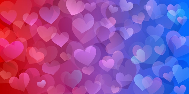 Background of translucent hearts in red and blue colors Valentine's day illustration