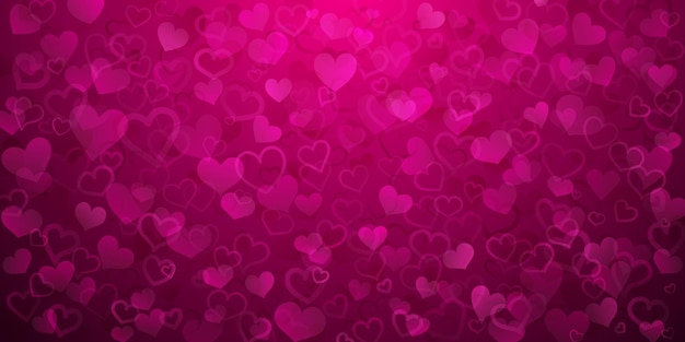 Background of translucent small hearts in crimson colors. Valentine's day illustration