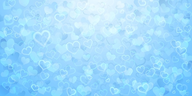 Vector background of translucent small hearts in light blue colors. valentine's day illustration