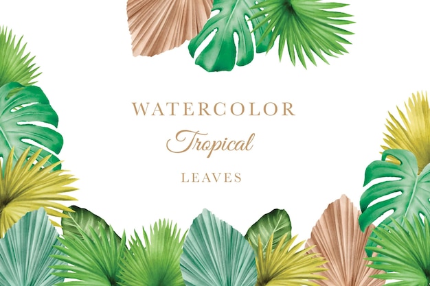 Background tropical leaves watercolor