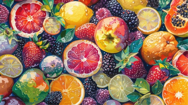 Vector background of various fruits and berries