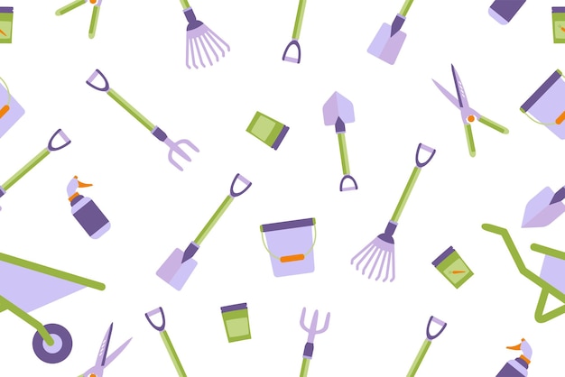 Background of various gardening and gardening tools Bright illustration highlighted on a white background