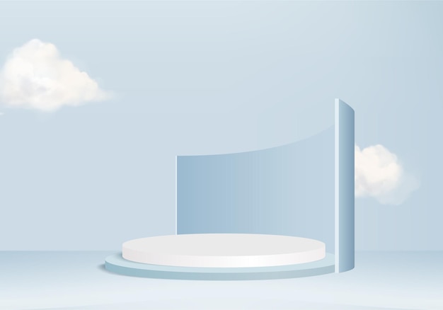 Background vector 3d blue rendering with podium and minimal cloud scene