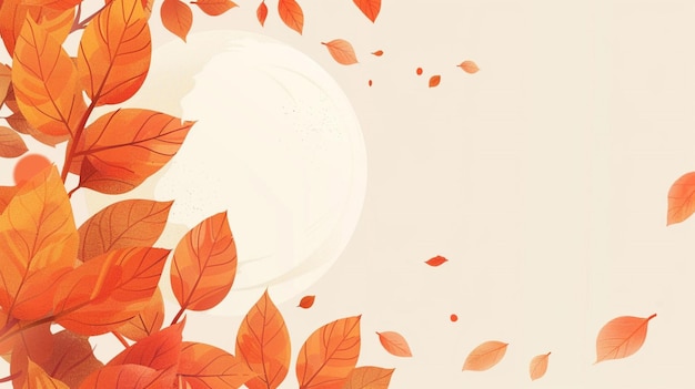 a background with autumn leaves and a round plate