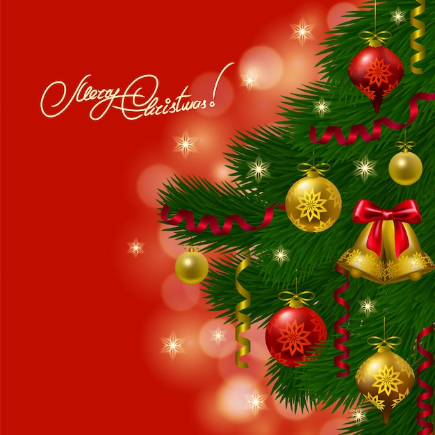 Background with baubles, christmas tree and bells