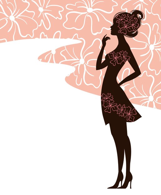 Vector background with beautiful girl silhouette