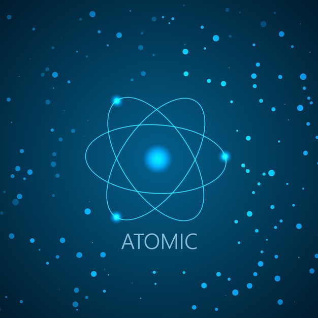 Background with blue shining atom scheme and light particles Vector illustration Abstract technology background for computer graphic