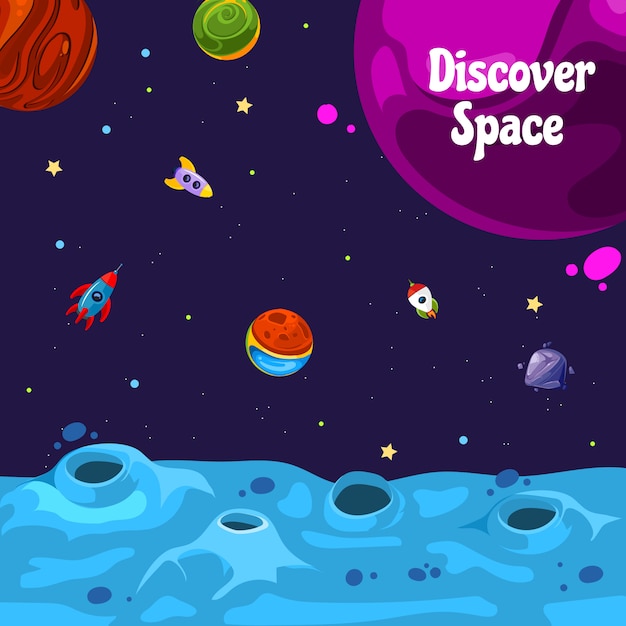 background with cartoon space planets and ships