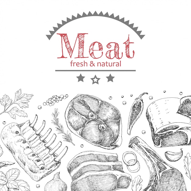 Background with different meat products