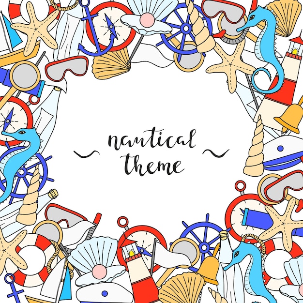 Background with doodle nautical items