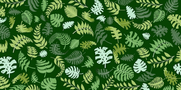 Background with exotic jungle plants Tropical palm leaves Rainforest illustration in green colors