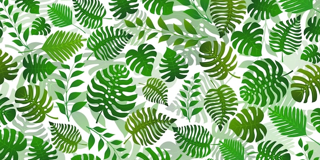 Background with exotic jungle plants Tropical palm leaves Rainforest illustration in green colors