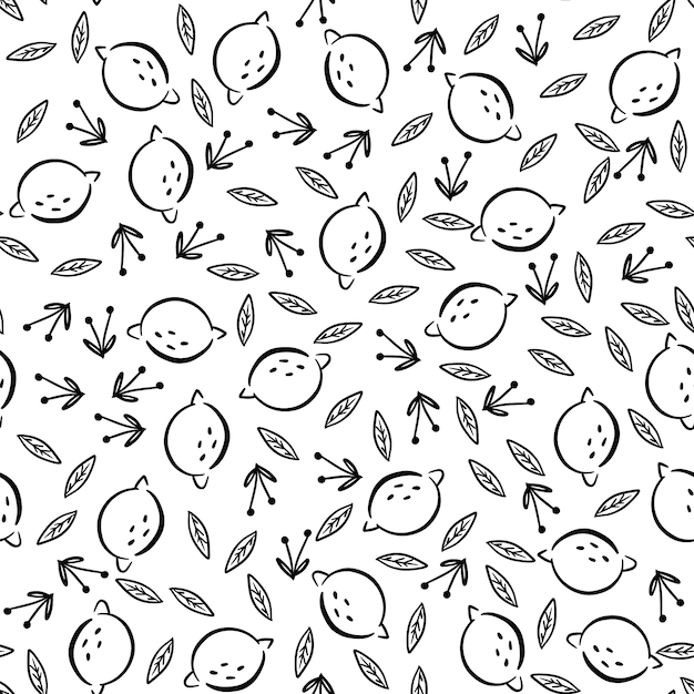 Background with fresh lemons and leaves. Seamless pattern with fresh fruits collection. 