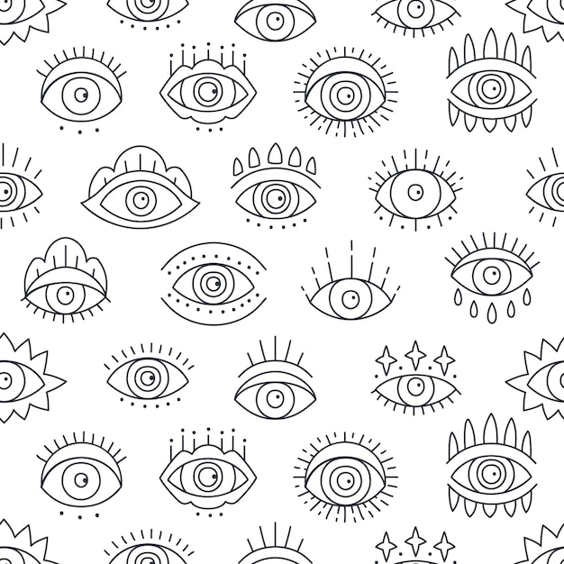 Background with hand drawn various Turkish symbol eye talismans