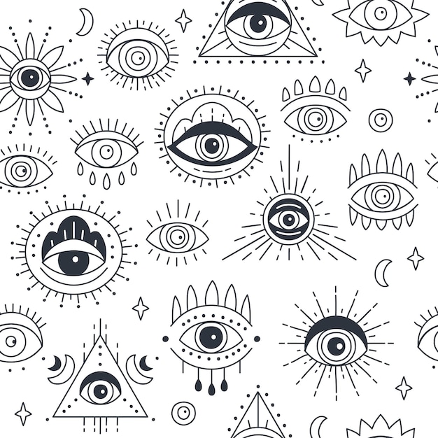 Background with hand drawn witchcraft eye talisman magical religion sacred symbols