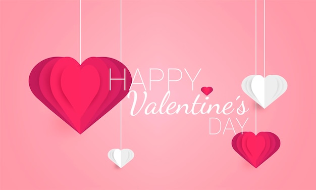 Background with hearts Valentine39s Day celebration Paper art Vector illustration Vector illustration