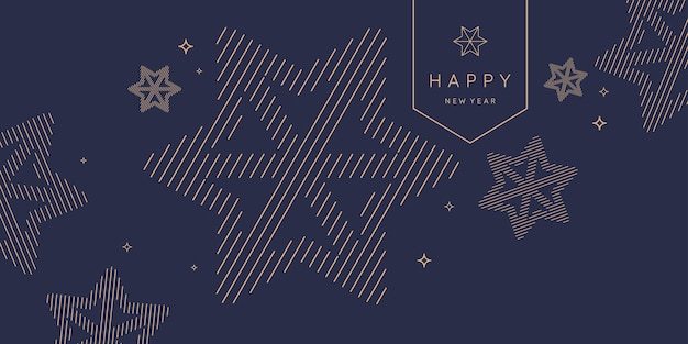 Background with the inscription happy new year vector illustration in flat style with gold lines