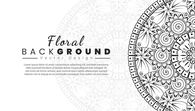 Background with mehndi flowers Black lines on white background Banner or card template