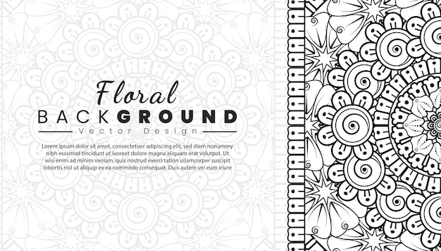 Background with mehndi flowers Black lines on white background Banner or card template