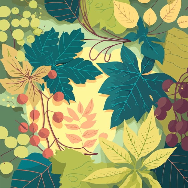 background with minimalist leaves and fruits