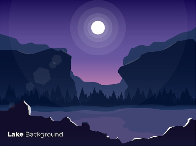 Vector background with mountains and moon in the lake