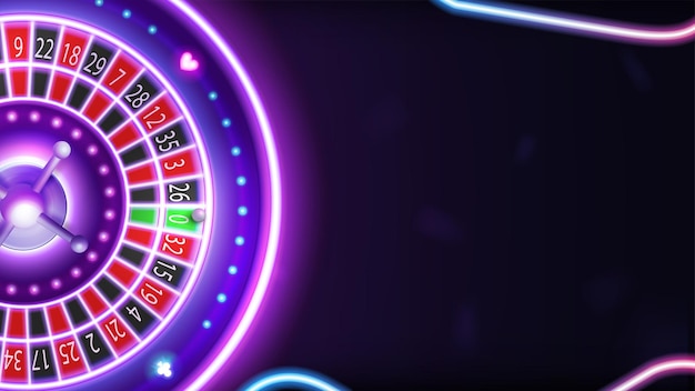 Background with pink neon casino roulette and copy space for your arts