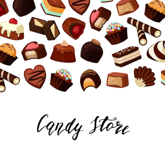 background with place ftext and cartoon chocolate candies