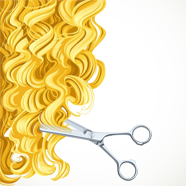 Vector background with scissors equals curly brown hair