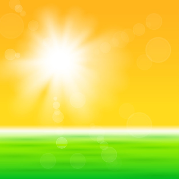 Vector background with shiny sun over the field