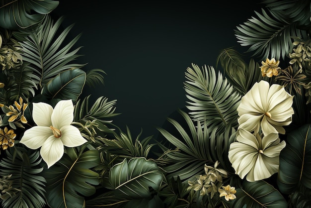 Vector background with two palm leaves in the frame