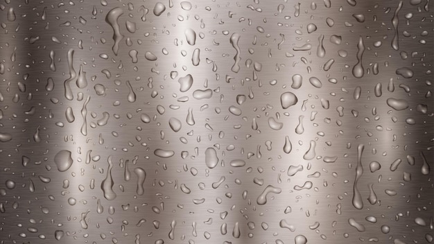 Background with water drops flowing down the metal surface