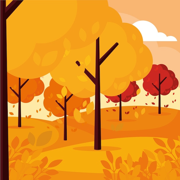 Background yellow trees forest autumn lands vector illustration