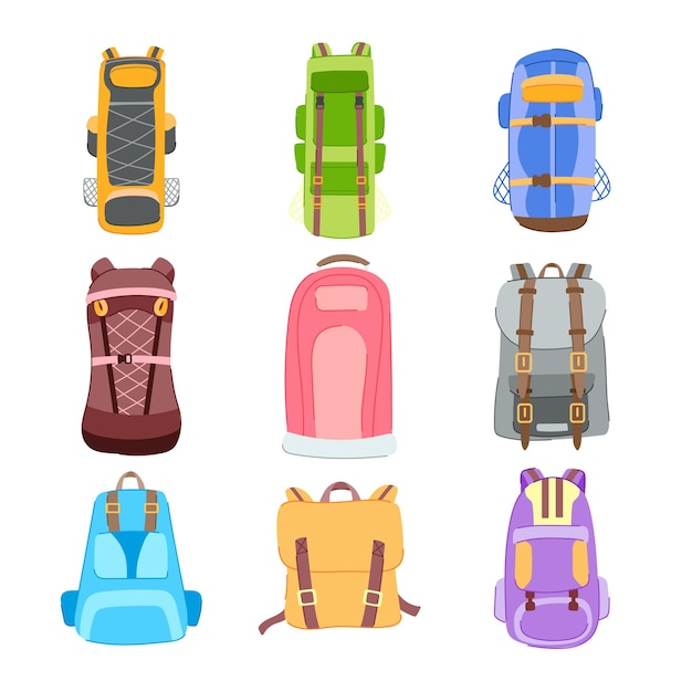 Backpack camp set cartoon vector illustration