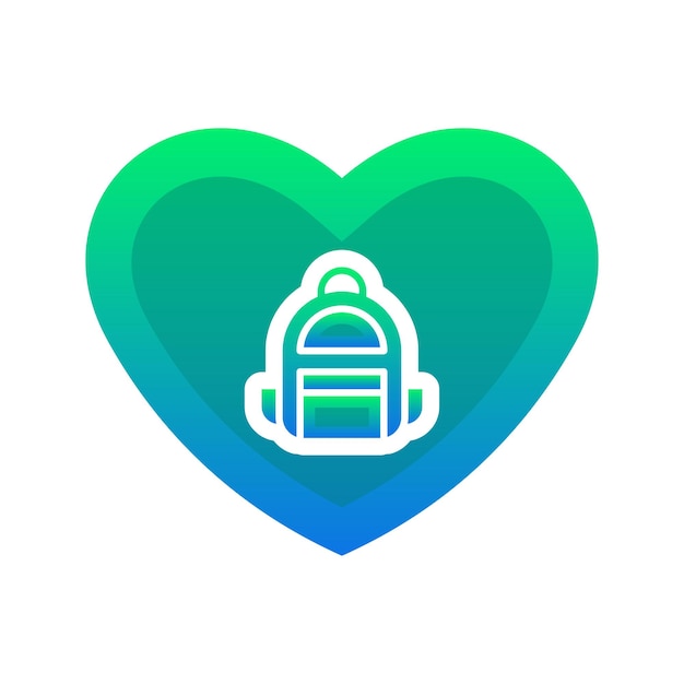 Backpack love logo gradient design template icon